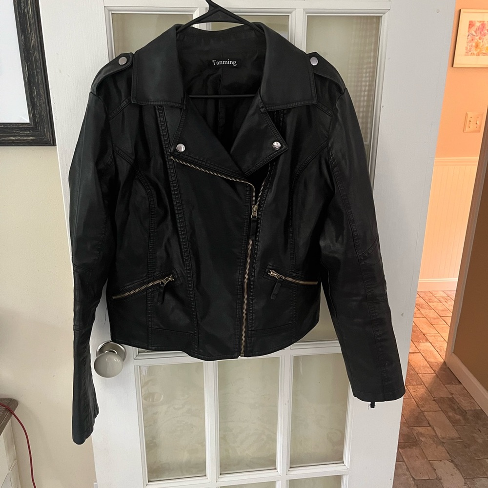 Faux Leather Moto Jacket - Tanning brand from Amazon